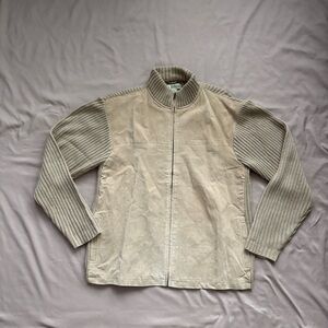 Haband Suede Pigskin Front Knit Jacket XL